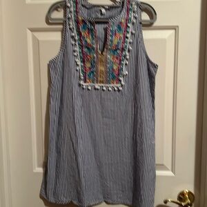 Loves Fire Summer Dress Embroidery and Pom poms Size Large